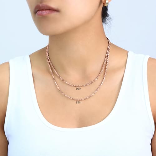 Nuragold 10k Real Rose Gold 3mm Rope Chain Diamond Cut Necklace (16"-30") Italian Jewelry for Men & Women3