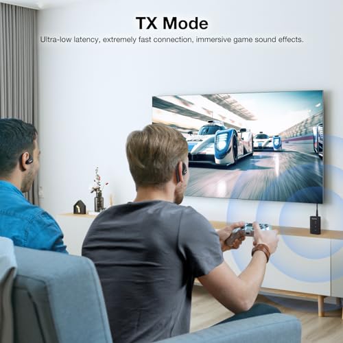 TV Bluetooth 5.3 Transmitter/Receiver 2-in-1 Mini Wireless Adapter with Headphones Dual Pairs, 3.5mm Aux Audio Jack, Aptx Low Latency for Airplane/Earbuds/Car/Stereo/Treadmill/Tablets - Black - Thumbnail 6