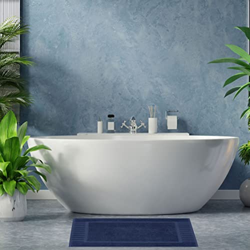 White Classic Luxury Bath Mat Floor Towel Set - Absorbent Cotton Hotel Spa Shower/Bathtub Mats [Not A Bathroom Rug] 22"X34" | 2 Pack | Navy Blue #TOP4