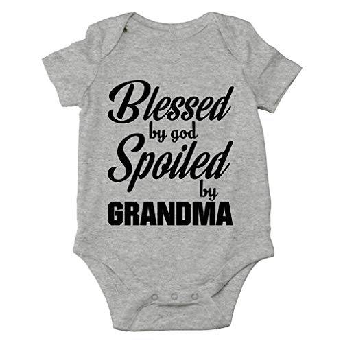 AW Fashions Blessed By God Spoiled By Grandma Baby Bodysuit Cute Girl Newborn Apparel Funny Boy Clothes (Newborn Sports Grey)