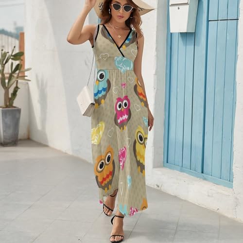 Robe maxi col V imprimé chouette idéale pour la plage