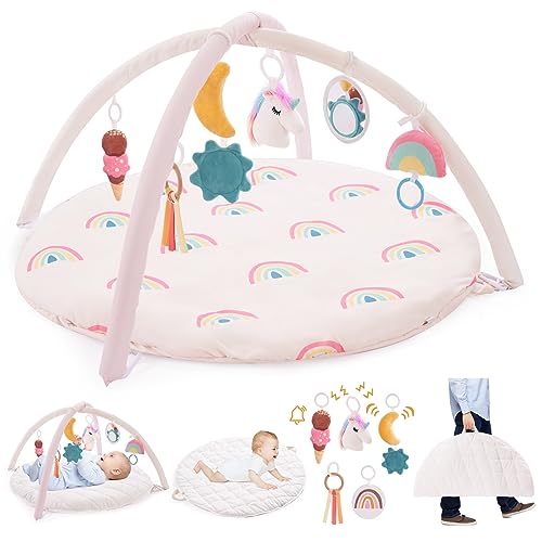 Image of Baby Play Gym Mat for Sensory and Motor Skill Development, Baby Activity Gym Mat with 6 Toys for Newborns, Babies to Toddlers as Gift, Thicker Non-Slip Machine Washable