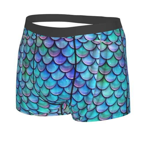 Mermaid Teal Fish Scale Print Men's Sexy Underwear Classical Boxer Briefs Stretch Support Trunks2