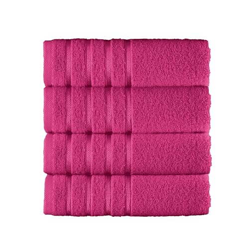 Image of Elegant Comfort 100% Turkish Cotton 4 Lines Viscose Stripe Luxury 4 Pack Hand Towel Set - Ultra Absorbent and Soft 16 x 28 Inch Premium Hotel Spa Quality Towels for Everyday Bath Use, Hot Pink
