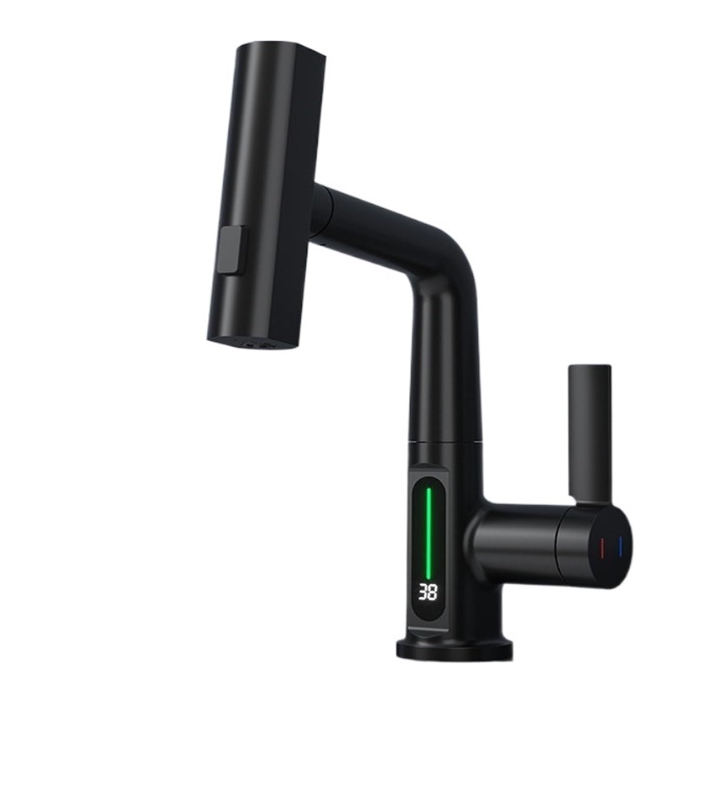 Soywim Matte Black Digital Display Basin Faucet, Pull Out Lifting Bathroom Faucets, 3 Ways Nozzle Rainfall Stream Sprayer Hot Cold Water Mixer Tap,High-Pressure Resistant(Matte Black)