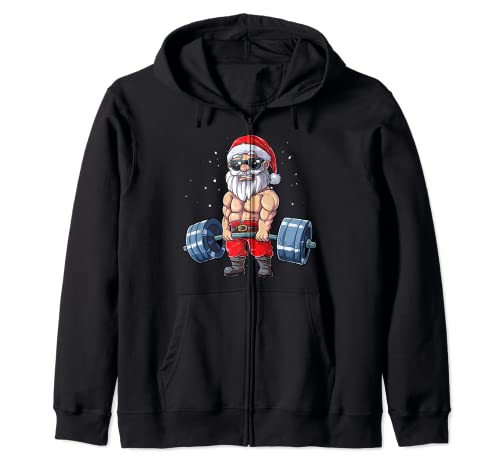 Santa Weightlifting Christmas Fitness Gym Deadlift Noël Men Sweat à Capuche