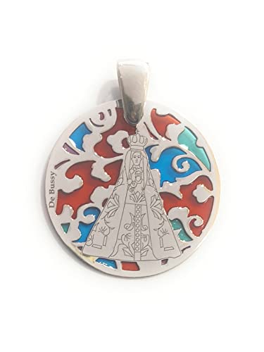 Médaille vierge de bégogne argent massif 925 et émail, pendentif traditionnel rond