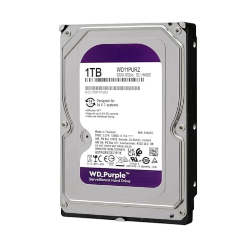 Image of 𝗪𝗗Hard Surveillance Purple Drive | 1TB | Internal HDD | Desktop PC Only | 3.5 Inch | SATA | 6 0 GB | 2 Year Seller Warranty (WD11PURZ)
