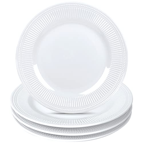 ZWERITOO 10-1/2-Inch White Dinner Plates Set of 4, White Dessert Plates Ceramic Plates Dinnerware Plate Salad Plate Scratch Resistant Porcelain Side Microwave Safe Plates