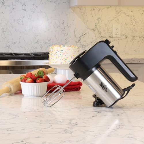 Image of Total Chef TCHM02 6-Speed Hand Mixer, 250 Watts with Turbo Boost, Beaters and Dough Hooks,Multi-Function Mixing Stainless Steel, Countertop, Black /Gray