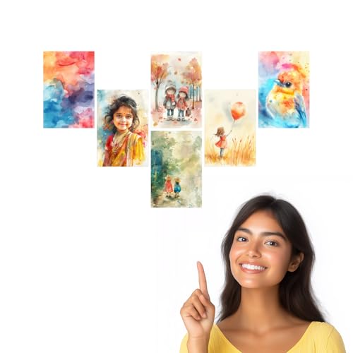 Image of SiddArtify Watercolor Abstract - Children Art Print Set - Set of 2-4x6 Inch - Board (Pack of 6) - Sticker (Pack of 6) Wall Room Decoration art Poster Prints