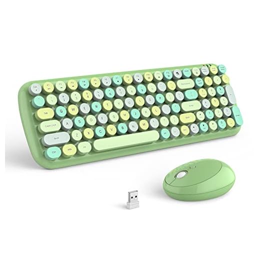 MOFII Wireless Keyboard and Mouse Combo, 2.4GHz Retro Typewriter Keyboard and Cute Mouse for Computer PC Desktops Laptop Windows(Green Mix)