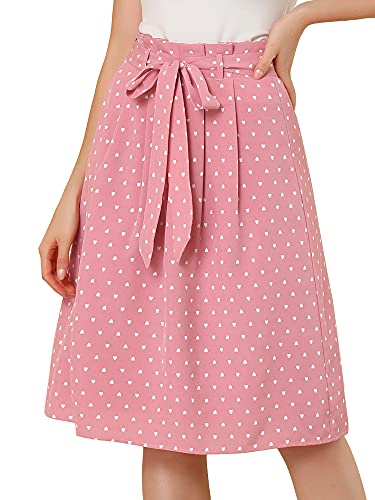 Allegra K Women's Vintage Belted Elastic High Waist A-Line Printed Midi Skirt