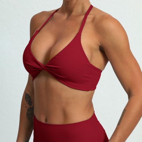 Image of ABOCIW Sports Bras for Women Twist Criss-Cross Back Padded Workout Tank Tops Low Impact Gym Yoga Bra
