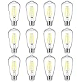 Ascher Vintage LED Edison Bulbs, 6W, Equivalent 60W, Non-Dimmable, Daylight 5000K, 700Lumens, ST58 Antique LED Filament Bulbs with 80+ CRI, E26 Medium Base, Clear Glass, Pack of 12