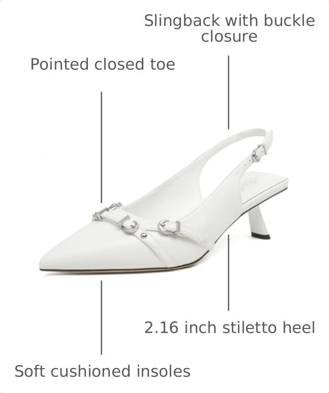 Image of Mostrin Kitten Heels for Women Pointed Toe Pumps Patent Leather Low Heel Slingback Heels with Buckle Dress Shoes for Dating Party Working