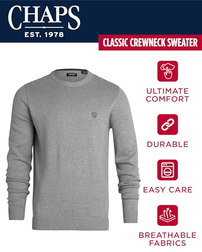 Chaps Men's Big and Tall Sweater - Heavyweight Classic Fit Knitted Cotton Crewneck Pullover Sweater for Men (Sizes: L-4X), Size 3X-Large Tall, Grey Heather2