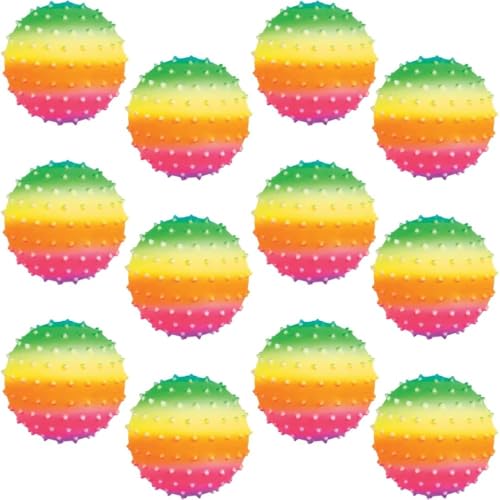 Fun Express 5' Rainbow Spike Balls – Vibrant Educational Toys for Kids Ideal for Sensory Play – Learning Activities Hand-Eye Coordination and Motor Skill Development – Assorted Colors – 12 Pieces
