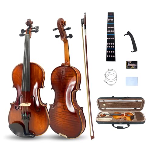 Juego de 4 Cuerdas Violín Acústico Arce Flameado Abeto Ébano Accesorios 1/4 Violín para Principiantes...