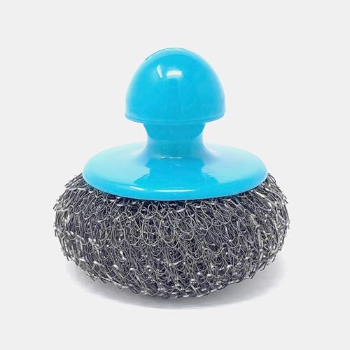 EVERCLEAN Stainless Steel Scrubber - Heavy Duty Galvanized Steel Scouring Pad with Handsaver Plastic Handle - High Abrasion Scour Pad for Pots, Pans, Grills, Ovens & Other Tough Jobs - (6227)