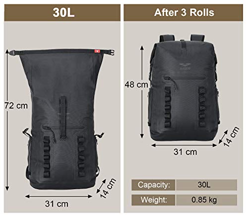 Sac à dos étanche de 30L MIER robuste avec fermeture à glissière hermétique - 3