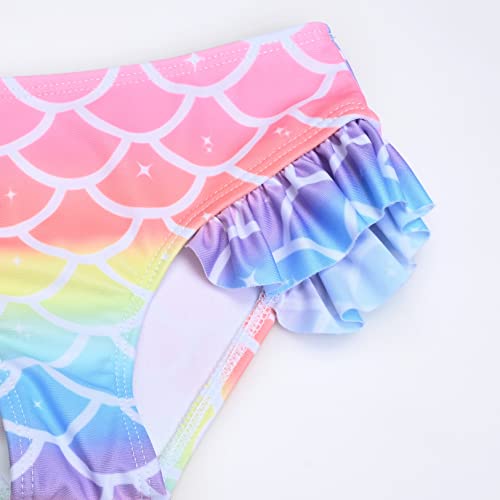 Image of QPANCY Girls One Shoulder Swimsuits Kids Two Piece Bathing Suits Ruffle Beach Swimwear