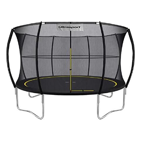 Ultrasport Garten Trampolin mit 366 cm Durchmesser, mit Elastik-Seilsystem statt Sprungfedern, kein Quietschen, belastbar bis 150 kg, Trampolin Komplettset, Farbe: schwarz Cover