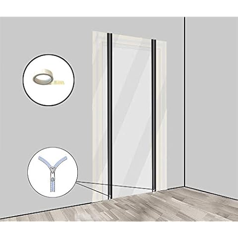 Pangolino Lámina protectora antipolvo para puerta con cremallera lámina de polietileno 120 x 220 m incluye cinta adhesiva de doble cara variante con ganchos lámina de construcción [puerta antipolvo] Cover