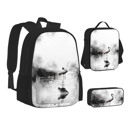 nanger Ink Flamingos Print 3-Piece Set Backpack, Lunch Bag And Pencil Case, For Travel, College, And Daily Use2