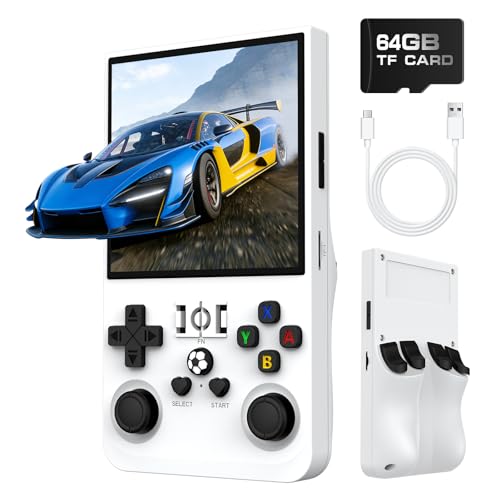 Image of R36MAX Retro Handheld Game Console, Retro Gaming Console with 64G Built-in 18000+ Classic Games, 4.0 Inch 720x720 IPS Screen, Portable Handheld Linux System, 4000mAh Battery (White)