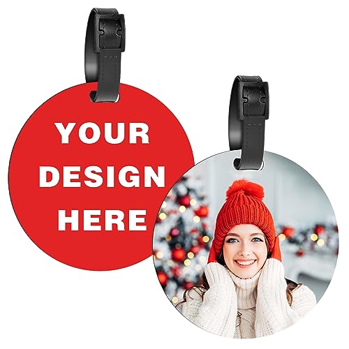 Image of Personalized Luggage Tags for Suitcase Bulk Custom Luggage Name Tags Identifiers with Photo Text Logo Customized Travel Golf Bag Tags with Strap for Women Men
