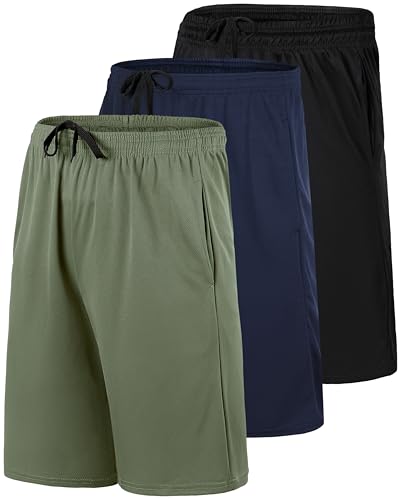 Real Essentials 3 Pack: Men’s Mesh Basketball & Athletic Performance Gym Shorts with Pockets - Set 3, L