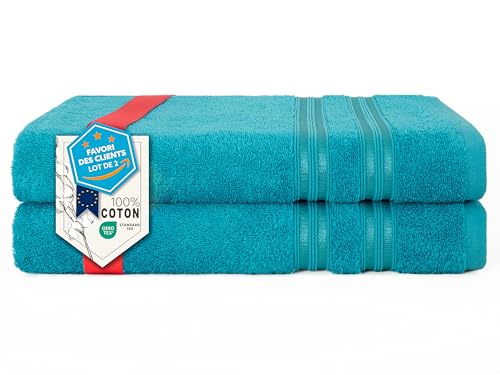 Hammetex Lot de 2 Serviettes de Bain 70x140 cm, 100% Coton 500 GSM, Douces, Absorbantes, Séchage Rapide, Certifiées Oeko-TEX, Turquoise