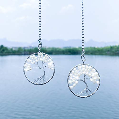 Image of LONGSHENG Silver Pearl Tree of Life Fan Pull Chain Fan Light Replacement Extender Pull Chain, Pack of 2
