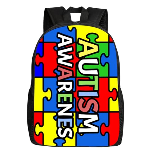 Autism Awareness Backpacks Colorful Puzzles School Bags Travel Backpacks Laptop School Bookbags Lightweight 17 inch Large Daypack Rucksack for Women Men Teens Kids