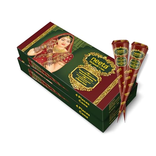 Image of Neeta Mehendi Cone Ready-to-Use 2 x 20g Henna Cones for Hand Designs Bridal Wedding Dulhan Mehndi Natural Temporary Body Art