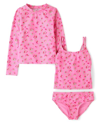 The Children's Place,Girls,Rashguard and Swimsuit Set,Neon Pink 3-Piece,Medium