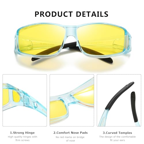 kimorn Night Vision Driving Glasses Fit Over glasses for Men Women Anti Glare Polarized Nighttime Glasses Yellow Lens3