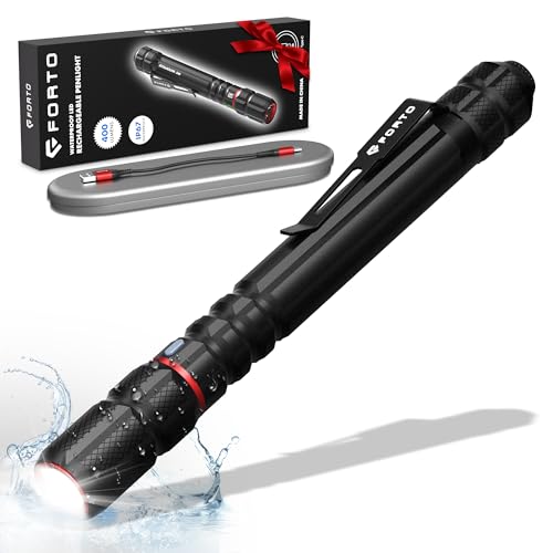 FORTO Rechargeable Pen Light Flashlight, 400 Lumens Small Pocket Flashlight with Clip, IP67