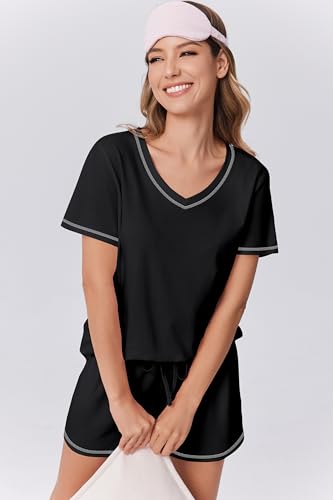 Image of Ekouaer Womens Pajamas Sets Soft 95% Cotton Pjs Short Sleeve Lounge Sets | Comfy Sleepwear Sets with pockets, ideal for Home, Mom, Party, Gifts, Daily Wear