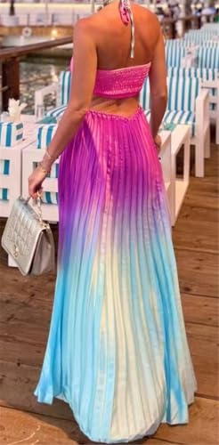 Qikaka Women's Sleeveless Lace Up Tie Dye Printed Pleated Ruched Ruffles Bodycon Sexy Nightclub Party Dress3