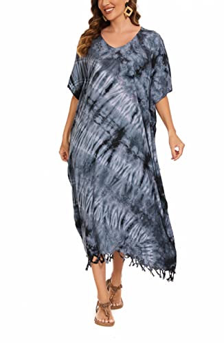 Image of Beautybatik Women Hippie Tie Dye Caftan Kaftan Loungewear Maxi Plus Size Long Dress XL to 4X