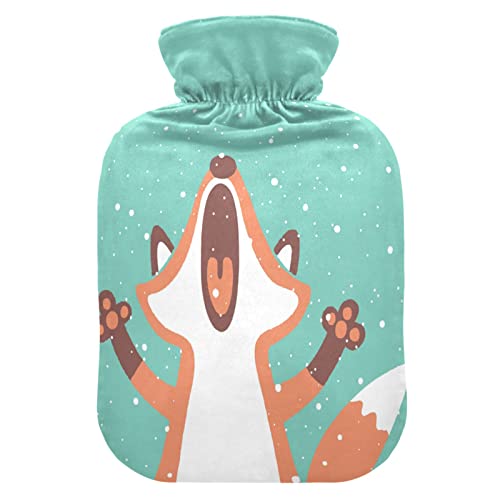YOUJUNER Wärmflasche mit Winter Fuchs Print Bezug 2 Liter große Wärmflasche Warm Komfort Handfüße Wärmer