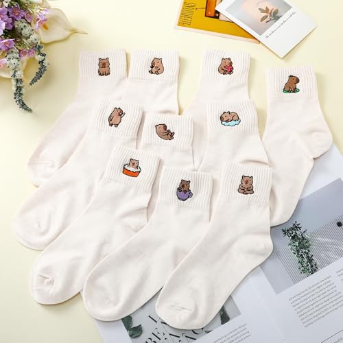 Image of Eurzom 10 Pairs Socks Womens Crew Elastic Ankle Length Cotton Socks Aesthetic Cute Lightweight Low Cut Gifts for Women