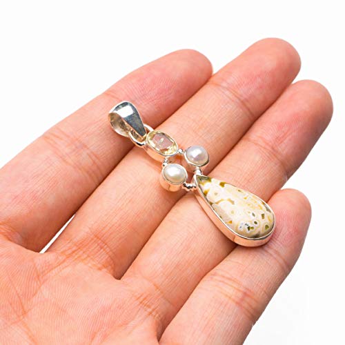 Pendentif jaspe océan et argent 925 fait main au style vintage unique - 3