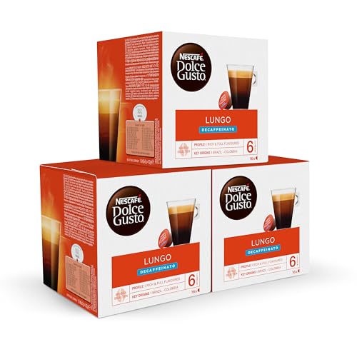 NESCAFÉ Dolce Gusto Lungo Descafeinado - Cápsulas de Café, 48 Cápsulas (3 x 16) - Originales para cafeteras Dolce Gusto