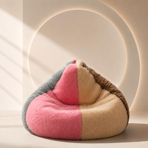 Image of Mollismoons Faux Fur Bean Bag Chair Cover for Adults & Kids | Luxury Lounger & Round Floor Sofa Seating | Modern Cozy Feel | No Beans Included (Colorfull, Teardrop)