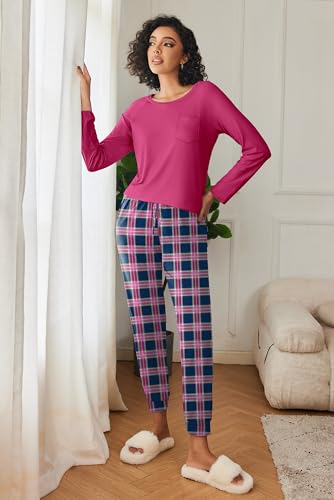 Image of Ekouaer 2 Pack Womens Pajama Sets Long Sleeve Pjs Soft Comfy Lounge Set