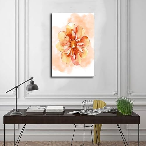 Impression botanique orange aquarelle grand format pour decoration murale