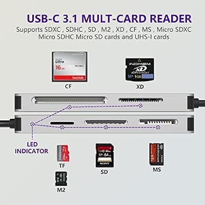 USB C XD Picture Card Reader, Type C (5Gps) High Speed TF/SD/MS/M2/XD/CF 6 in 1 Camera Card Reader, USB C XD Memory Card Reader Supports Olympus and Fujifilm XD Picture Card 1GB 2GB